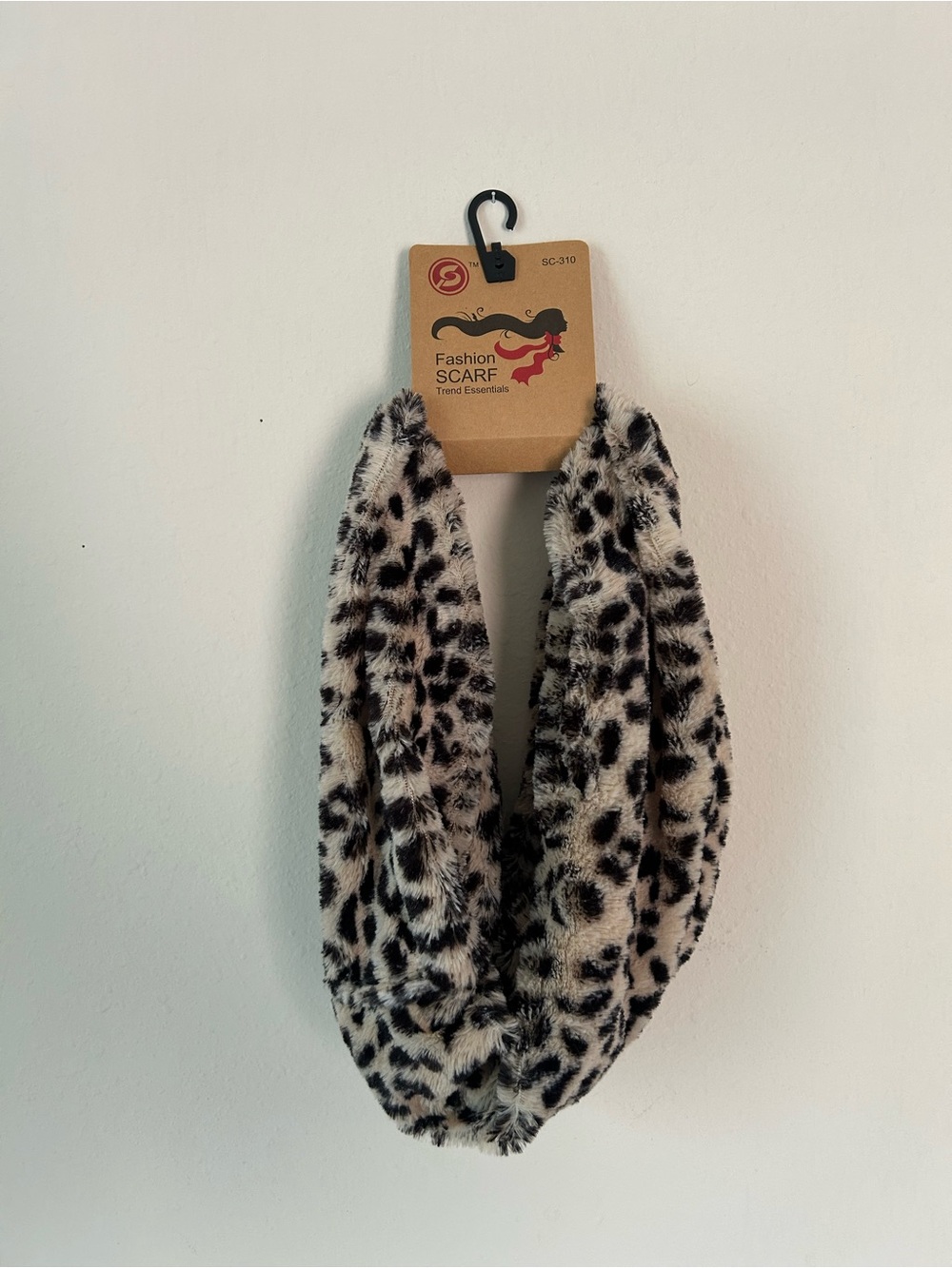 Essentials Faux Fur Leopard Infinity Scarf - Black & Cream